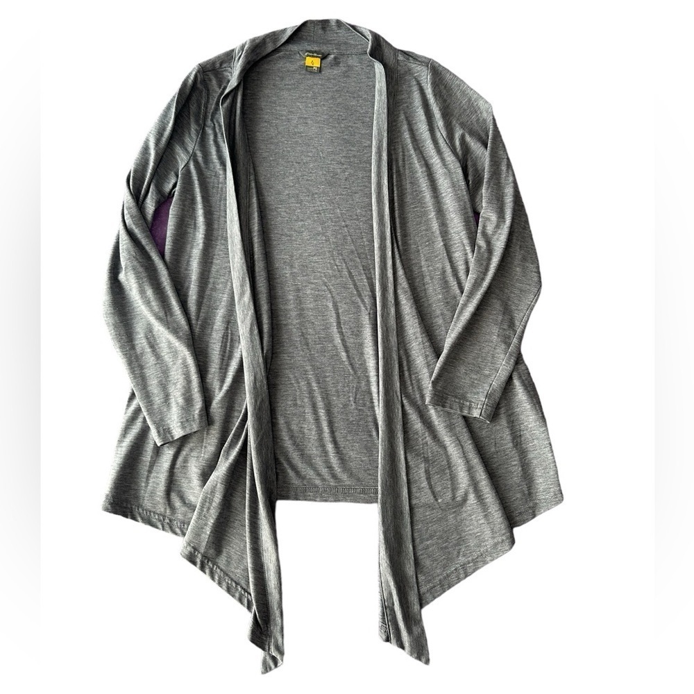 Eddie Bauer Women's Petite Small gray long-sleeve open front cardigan